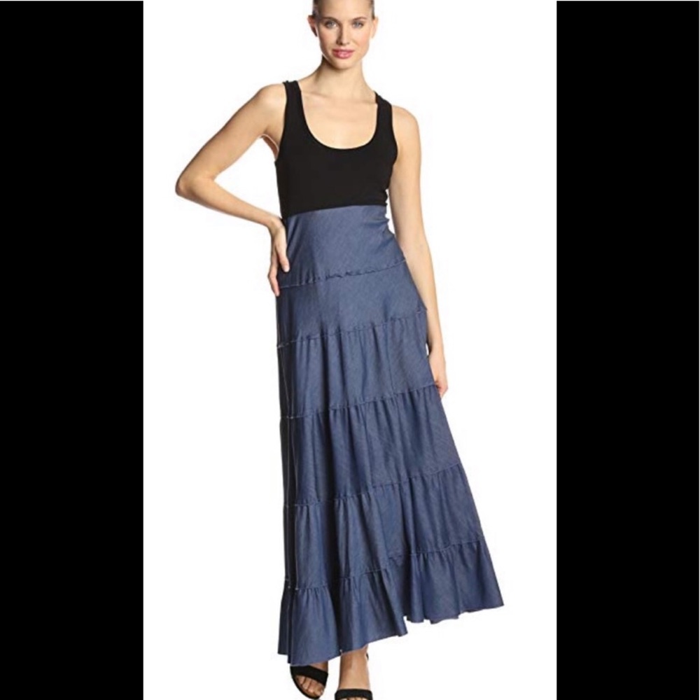 Karen Kane Chambray Denim Tiered Maxi dress XS